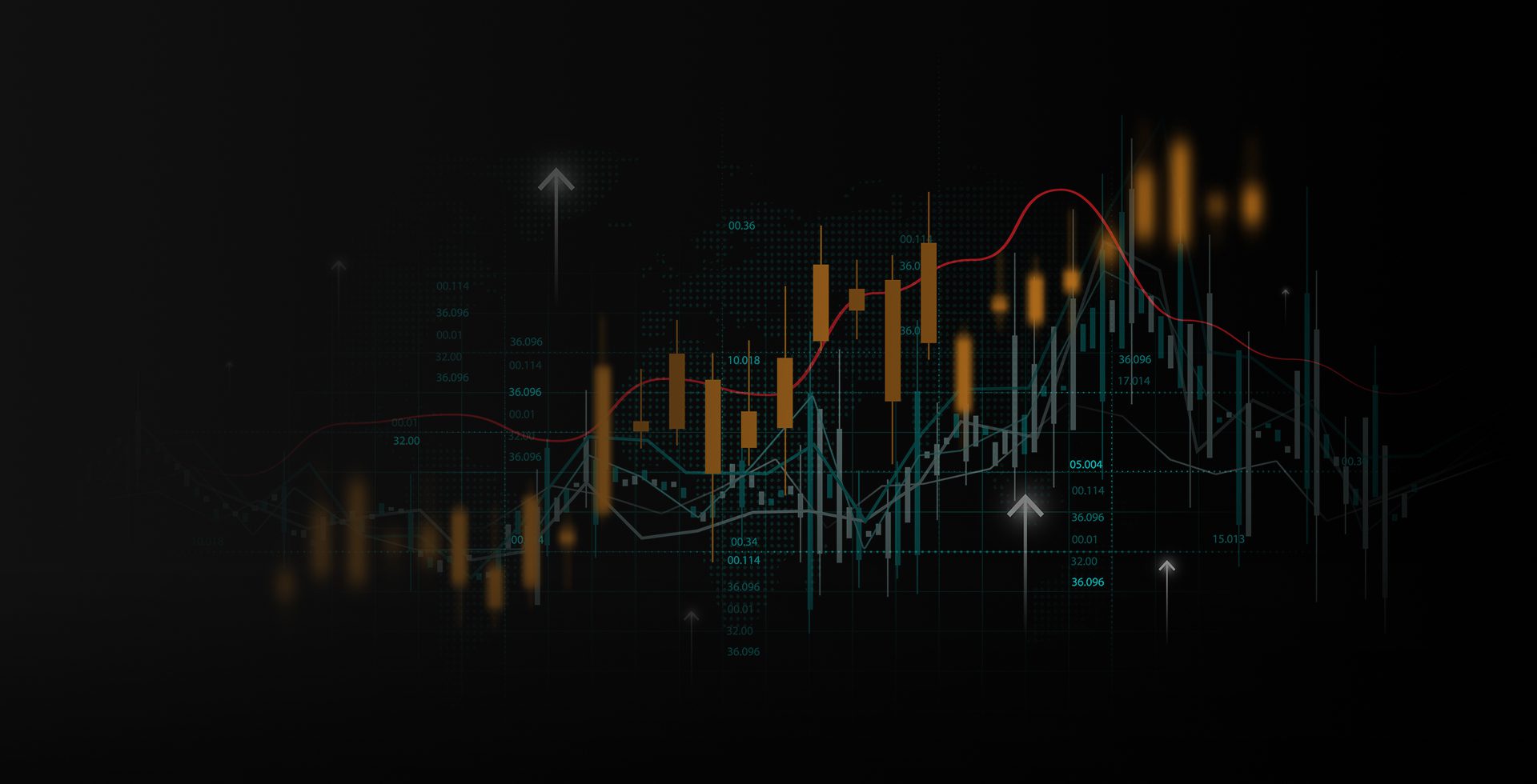 Abstract financial chart with glowing candlesticks.